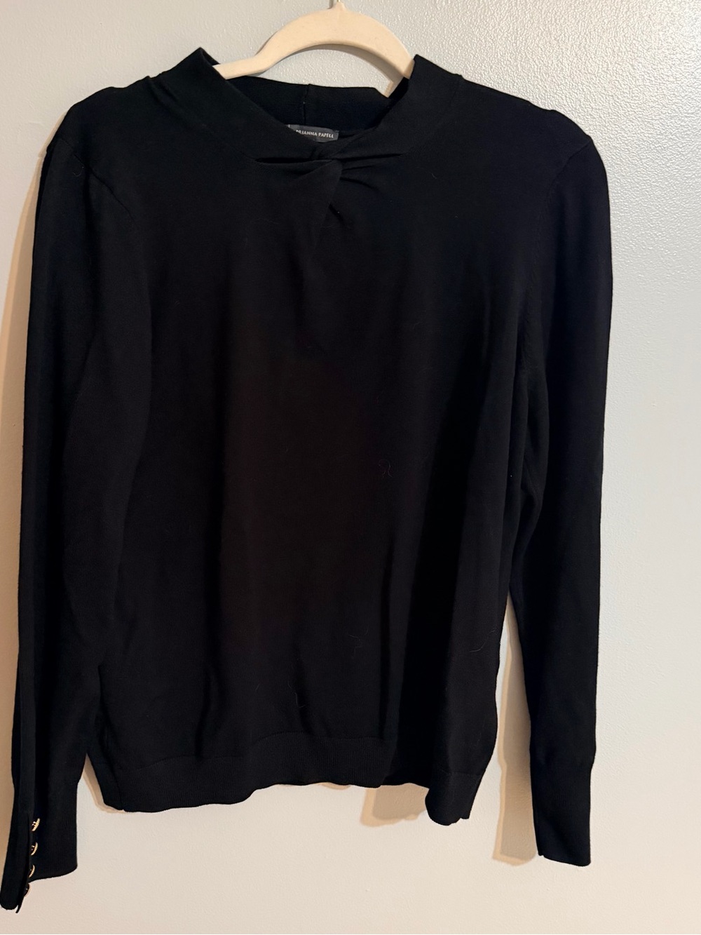 Adrianna Papell Black Knit Top with Subtle Crew Neck